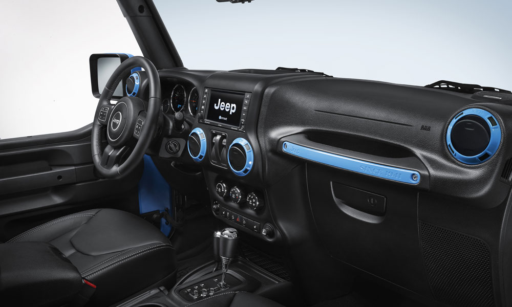 The Interior Of The Jeep Wrangler Rubicon With The Mopar One